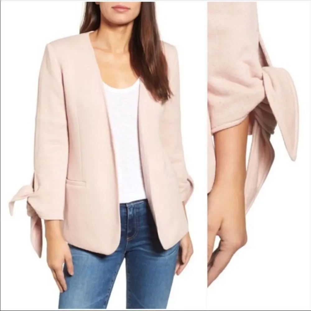 Olivia Moon Tie Sleeve Knit Blazer - Pink